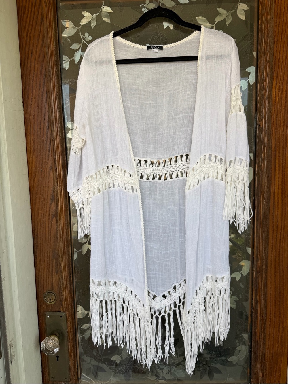 Boho Crochet Fringe Duster Cardigan Womens XL Festival Hippie Swim Cover Beach